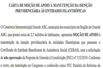 Consórcio ABC encaminha documento ao Congresso em apoio à demanda de entidades da região