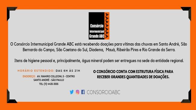 Consórcio recebe doações em horário estendido para  as vítimas das chuvas no Grande ABC